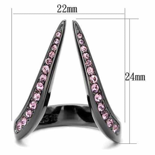Stainless Steel Pink Crystal Pave Open Teardrop Pointed Ring view 3