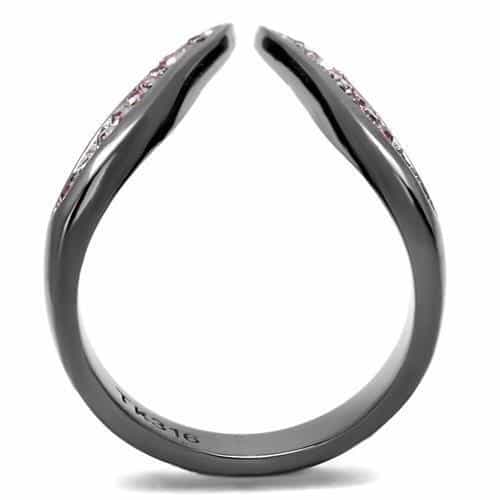 Stainless Steel Pink Crystal Pave Open Teardrop Pointed Ring view 5
