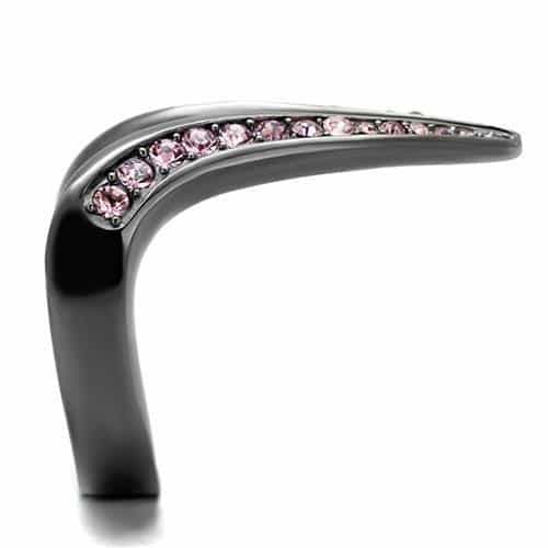 Stainless Steel Pink Crystal Pave Open Teardrop Pointed Ring view 7