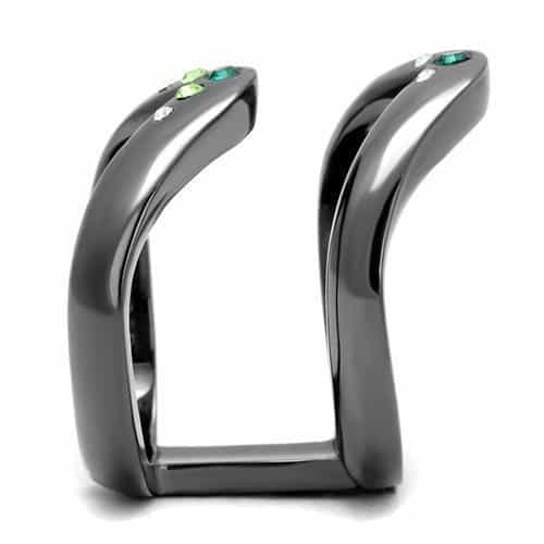 Stainless Steel Multi Color Green Crystal Open Triangle Ring view 7