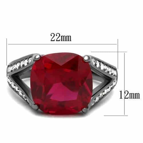 Stainless Steel Dark Gunmetal Red Ruby Princess CZ Channel Ring view 3