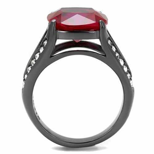 Stainless Steel Dark Gunmetal Red Ruby Princess CZ Channel Ring view 5