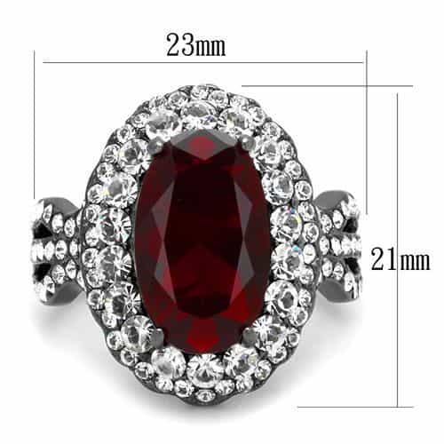 Stainless Steel Red Garnet Oval CZ Double Halo Pave Cocktail Ring view 3