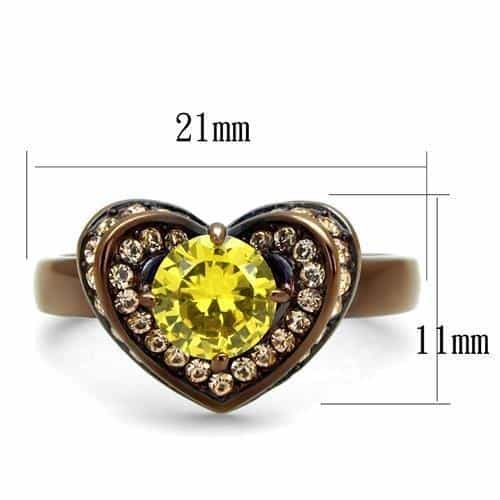 Stainless Steel Coffee Brown IP Yellow CZ Round Heart Halo Ring view 3
