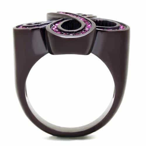 Stainless Steel Coffee Brown IP Fuchsia Pink Crystal Pave Ring view 5