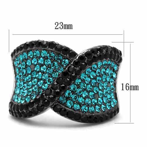 Stainless Steel Black Jet Aquamarine Crystal Pave Wide Dome Ring view 3