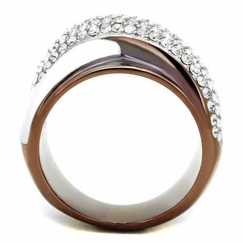 Stainless Steel Two Tone Coffee Brown White Crystal Pave Ring view 5