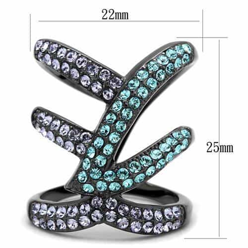 Stainless Steel Dark Gunmetal Aquamarine Tanzanite Crystal Ring view 3