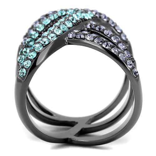 Stainless Steel Dark Gunmetal Aquamarine Tanzanite Crystal Ring view 5
