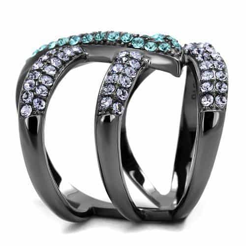 Stainless Steel Dark Gunmetal Aquamarine Tanzanite Crystal Ring view 7
