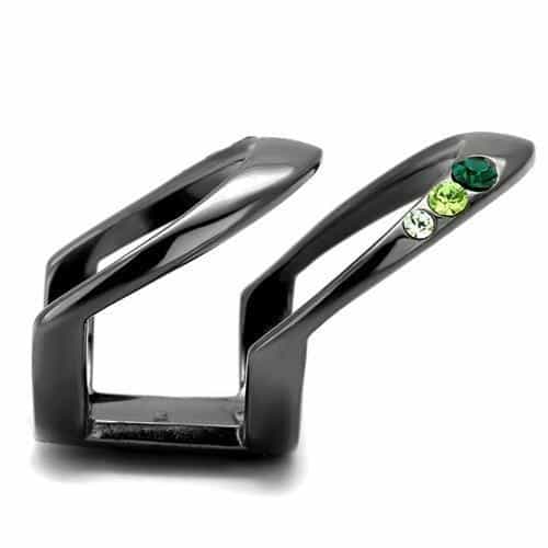 Stainless Steel Multi Color Green Crystal Open Arch Ring view 7