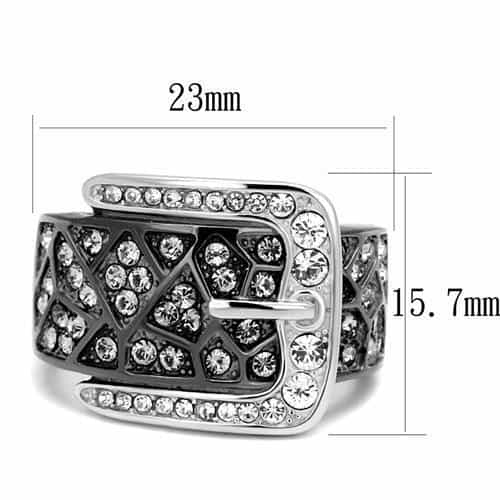 Stainless Steel Dark Gunmetal CZ Pave Buckle Belt Wide Dome Ring view 3