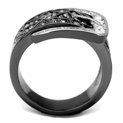 Stainless Steel Dark Gunmetal CZ Pave Buckle Belt Wide Dome Ring view 5