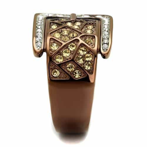 Stainless Steel Coffee Brown IP Champagne CZ Pave Buckle Ring view 7