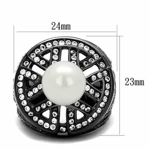 Stainless Steel Dark Gunmetal White Pearl CZ Pave Lattice Ring view 3