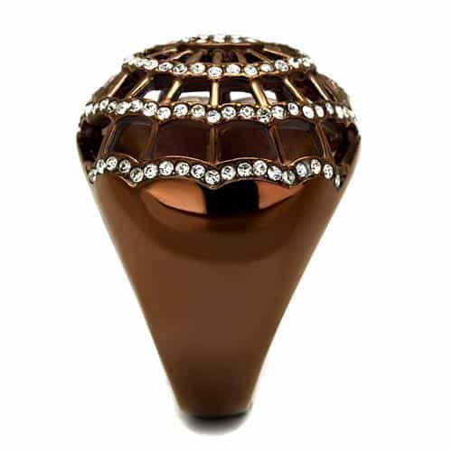 Stainless Steel Coffee Brown IP CZ Pave Filigree Web Dome Ring view 7