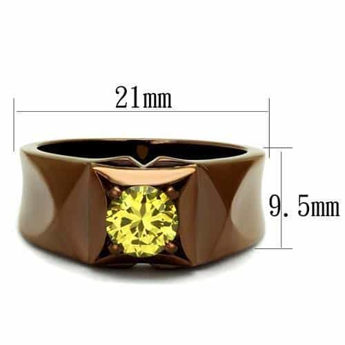 Stainless Steel Coffee Brown IP Yellow CZ Round Geometric Ring view 3