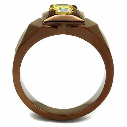 Stainless Steel Coffee Brown IP Yellow CZ Round Geometric Ring view 5