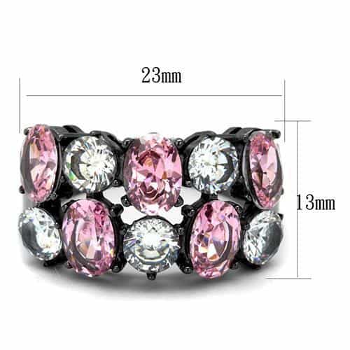 Stainless Steel Pink Rose CZ Round Multi Stone Cluster Ring view 3