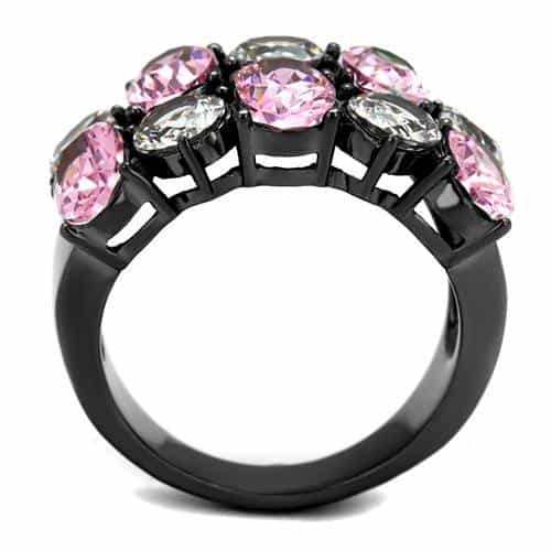 Stainless Steel Pink Rose CZ Round Multi Stone Cluster Ring view 5