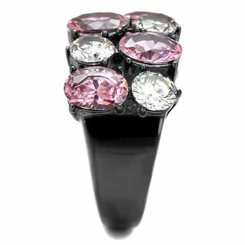Stainless Steel Pink Rose CZ Round Multi Stone Cluster Ring view 7