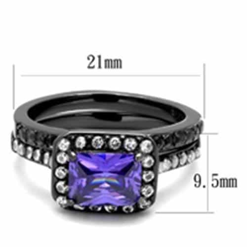 Stainless Steel Dark Gunmetal Tanzanite Purple CZ Emerald Ring view 3