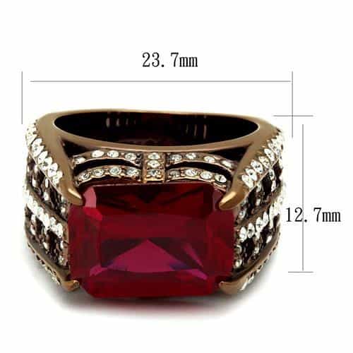 Stainless Steel Coffee Brown IP Red Ruby Princess CZ Pave Ring view 3