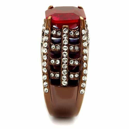 Stainless Steel Coffee Brown IP Red Ruby Princess CZ Pave Ring view 7