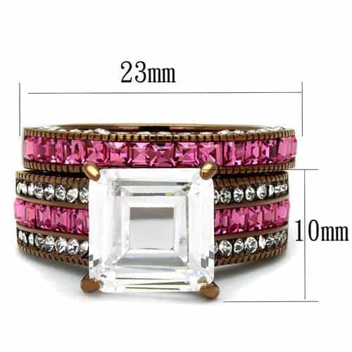 Stainless Steel Coffee Brown IP CZ Emerald Cut Pink Channel Ring view 3
