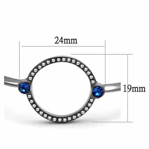 Stainless Steel CZ Pave Open Circle Blue Sapphire Accent Bracelet view 3
