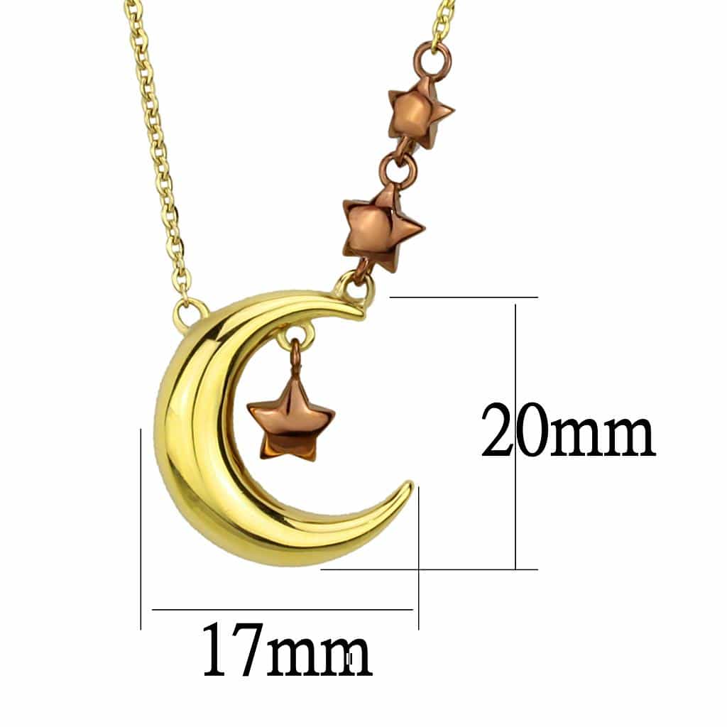 Stainless Steel Gold IP Moon Stars Chain Pendant Necklace view 3