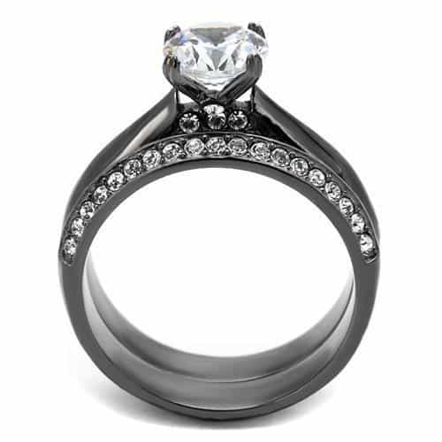 Stainless Steel Dark Gunmetal CZ Round Solitaire Pave Ring view 5