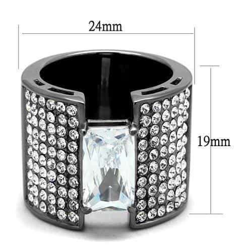 Stainless Steel Dark Gunmetal CZ Princess Pave Wide Cocktail Ring view 3