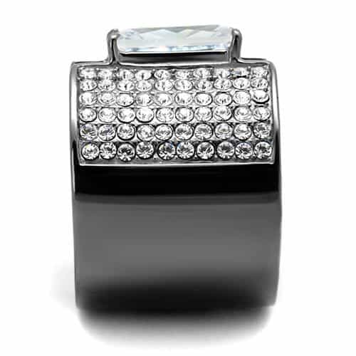 Stainless Steel Dark Gunmetal CZ Princess Pave Wide Cocktail Ring view 7