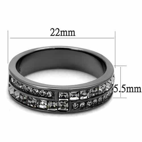 Stainless Steel Dark Gunmetal CZ Princess Baguette Channel Ring view 3