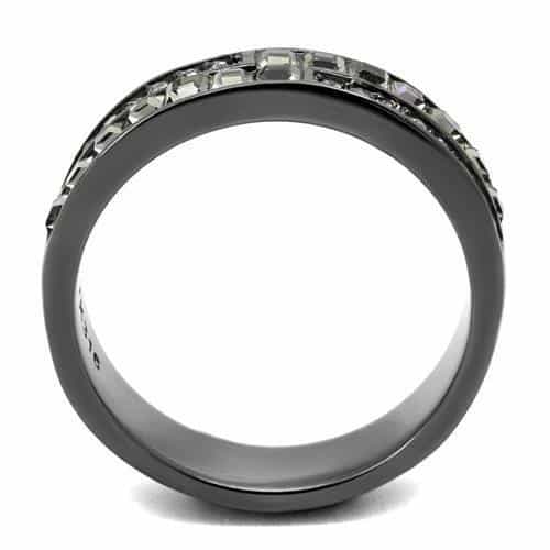 Stainless Steel Dark Gunmetal CZ Princess Baguette Channel Ring view 5
