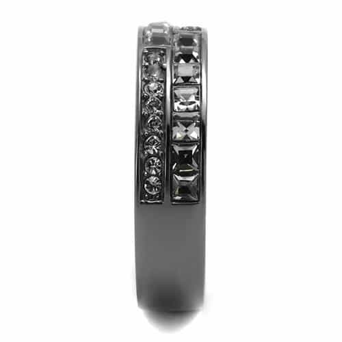 Stainless Steel Dark Gunmetal CZ Princess Baguette Channel Ring view 7