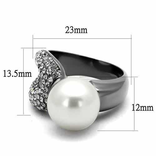 Stainless Steel Dark Gunmetal White Pearl CZ Pave Bypass Ring view 3