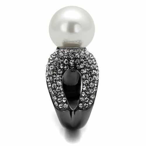 Stainless Steel Dark Gunmetal White Pearl CZ Pave Bypass Ring view 7