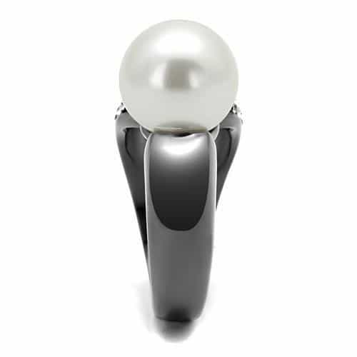 Stainless Steel Dark Gunmetal White Pearl CZ Pave Bypass Ring view 9