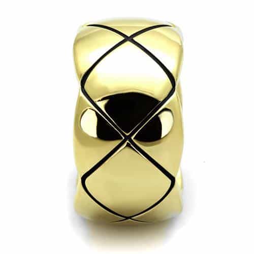 Stainless Steel Gold IP Polished Black Line Quilted Dome Ring view 7