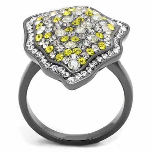Stainless Steel Yellow Citrine CZ Pave Shield Wide Cocktail Ring view 5