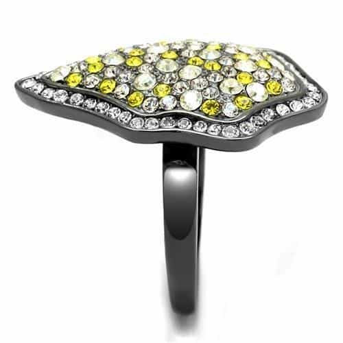 Stainless Steel Yellow Citrine CZ Pave Shield Wide Cocktail Ring view 7