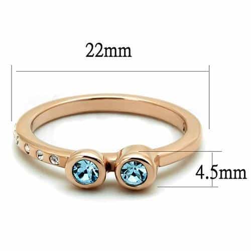 Stainless Steel Rose Gold IP Aquamarine Blue CZ Double Bezel Ring view 3