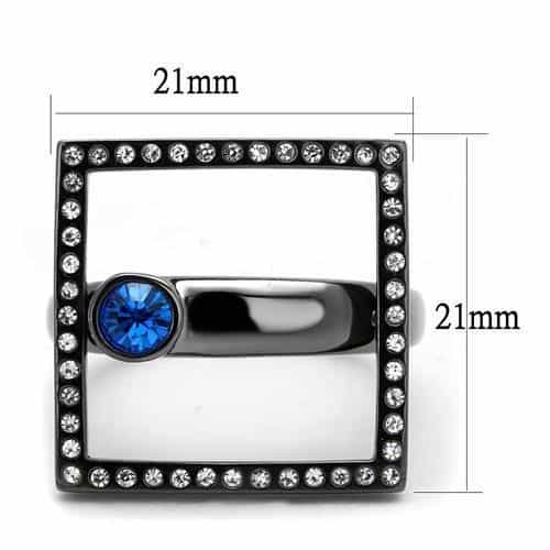 Stainless Steel Dark Gunmetal Blue Sapphire CZ Square Ring view 3