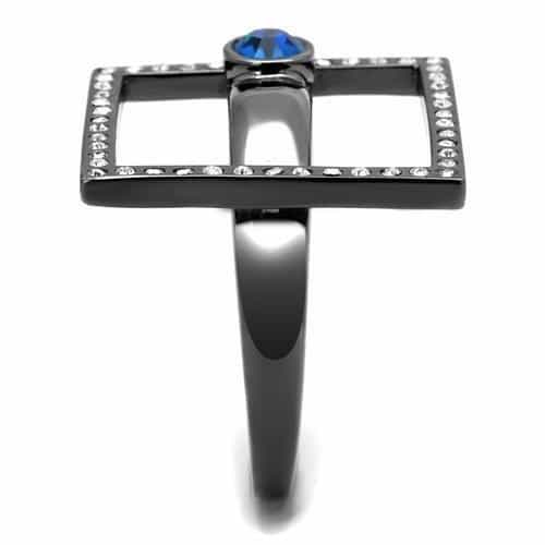 Stainless Steel Dark Gunmetal Blue Sapphire CZ Square Ring view 7
