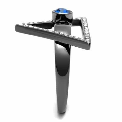 Stainless Steel Dark Gunmetal Blue Sapphire CZ Triangle Ring view 7
