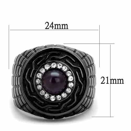 Stainless Steel Black IP Amethyst Purple Cabochon CZ Grid Ring view 3