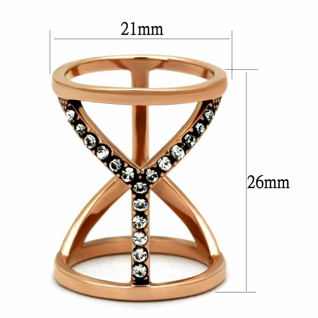 Stainless Steel Rose Gold IP CZ Pave Double Loop Open Ring view 3