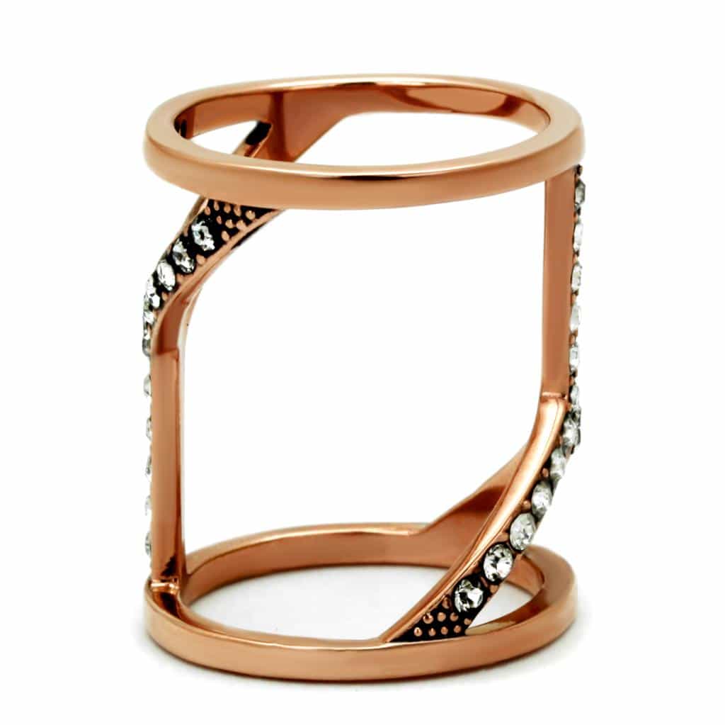 Stainless Steel Rose Gold IP CZ Pave Double Loop Open Ring view 7
